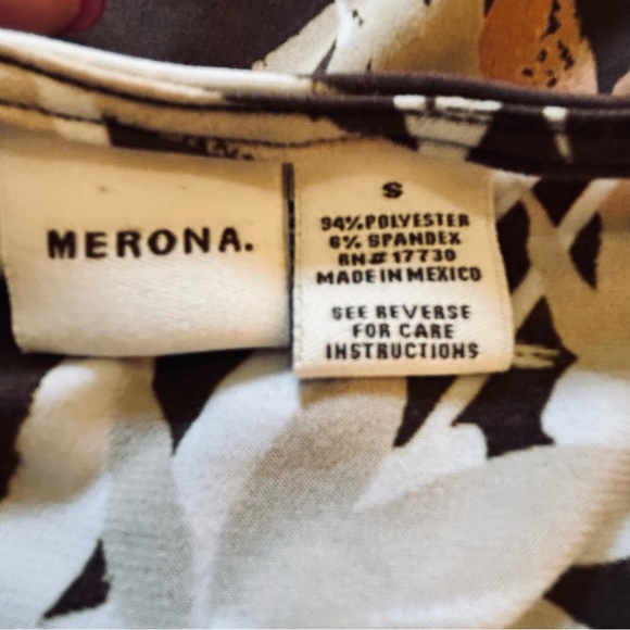 Merona black with brown and white leaves wrap style comfortable dress Size S - Picture 6 of 7